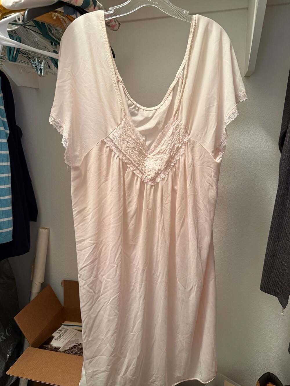Vintage Nightgown Pink Lace Silky Sleepwear